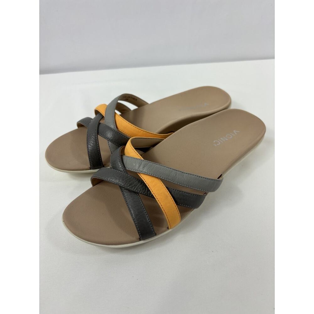 NWOB Vionic Dava Sandals Grey Orange 9 M Strappy Slip On Slides
